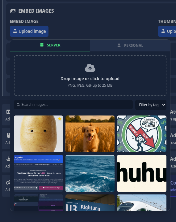 Screenshot of the image picker modal showing the Server Images and Personal Images tabs